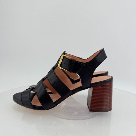 Cole Haan Womens Josie Fisherman Sandals Black Leather Caged Block Heel 10B - Picture 5 of 14